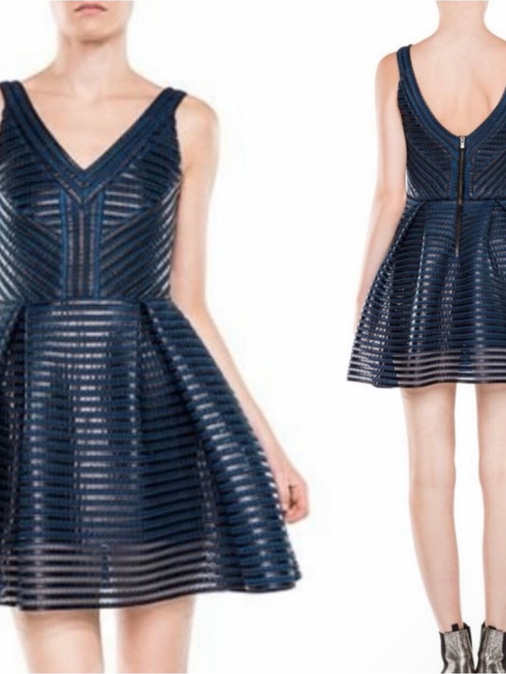 Maje Navy Striped Fit-and-Flare Mini Dress